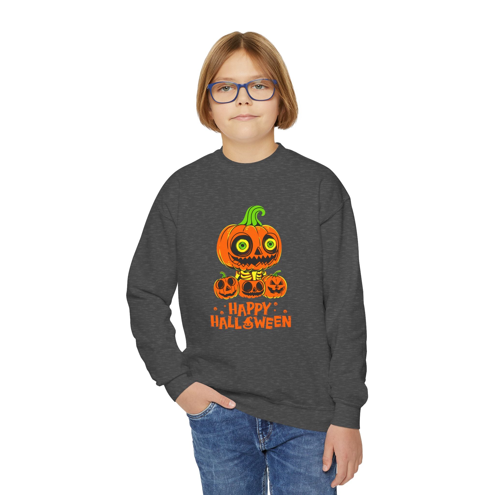 Scary Jack-O'-Lantern Halloween Pumpkin Youth Sweatshirt