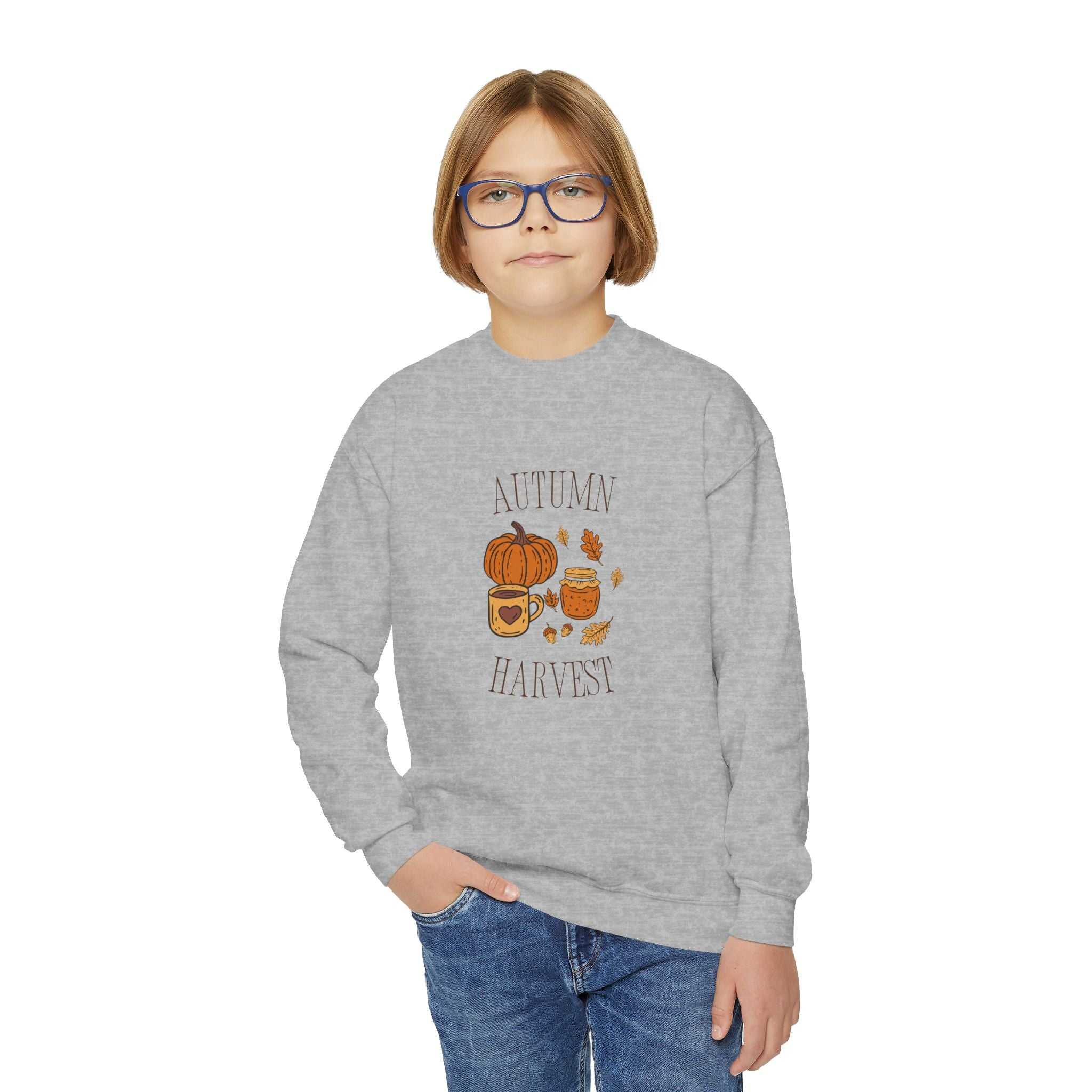 Cozy Autumn Pumpkin Harvest Youth Crewneck Sweatshirt