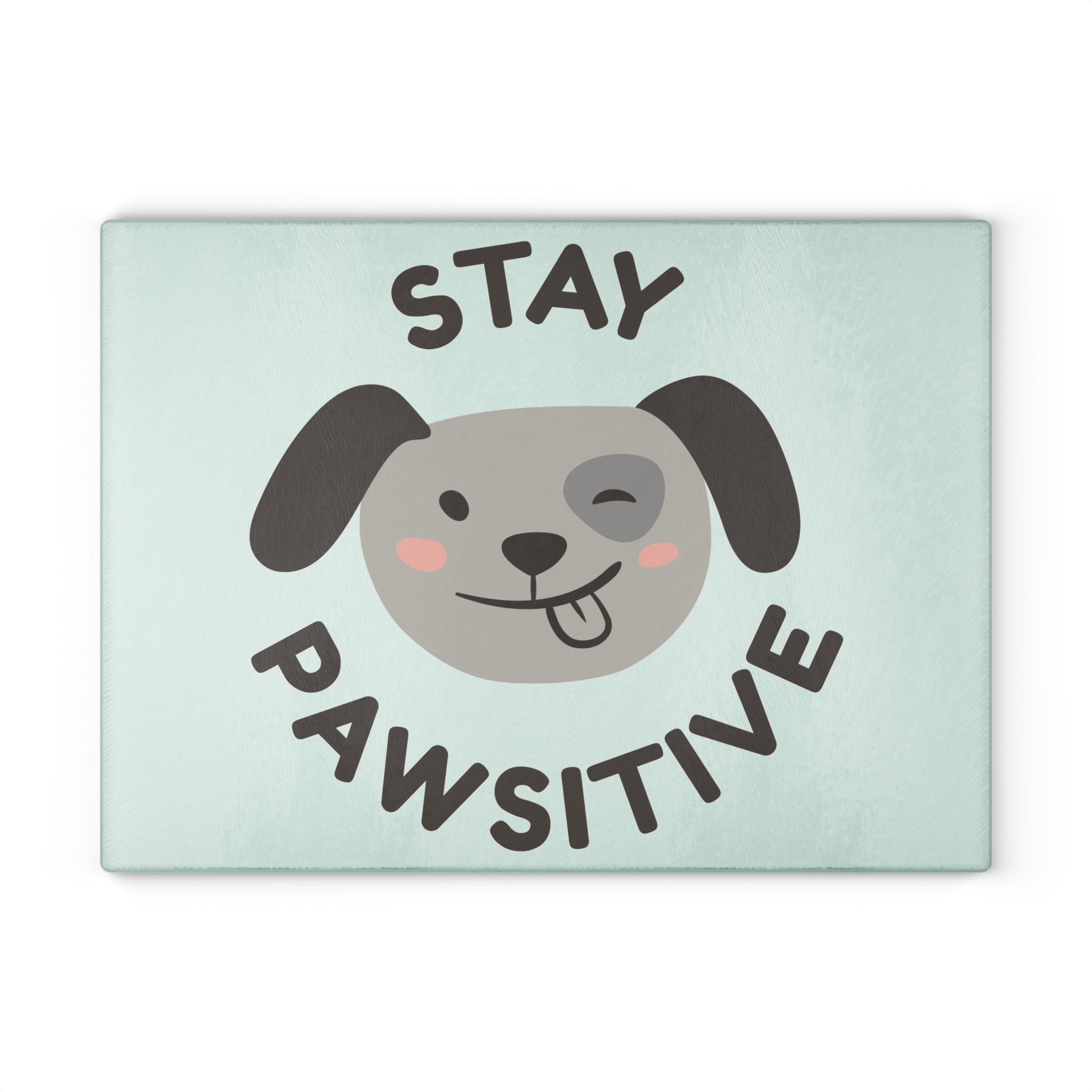 Glass Cutting Board - Mint Paw Print & Fishbone Pattern