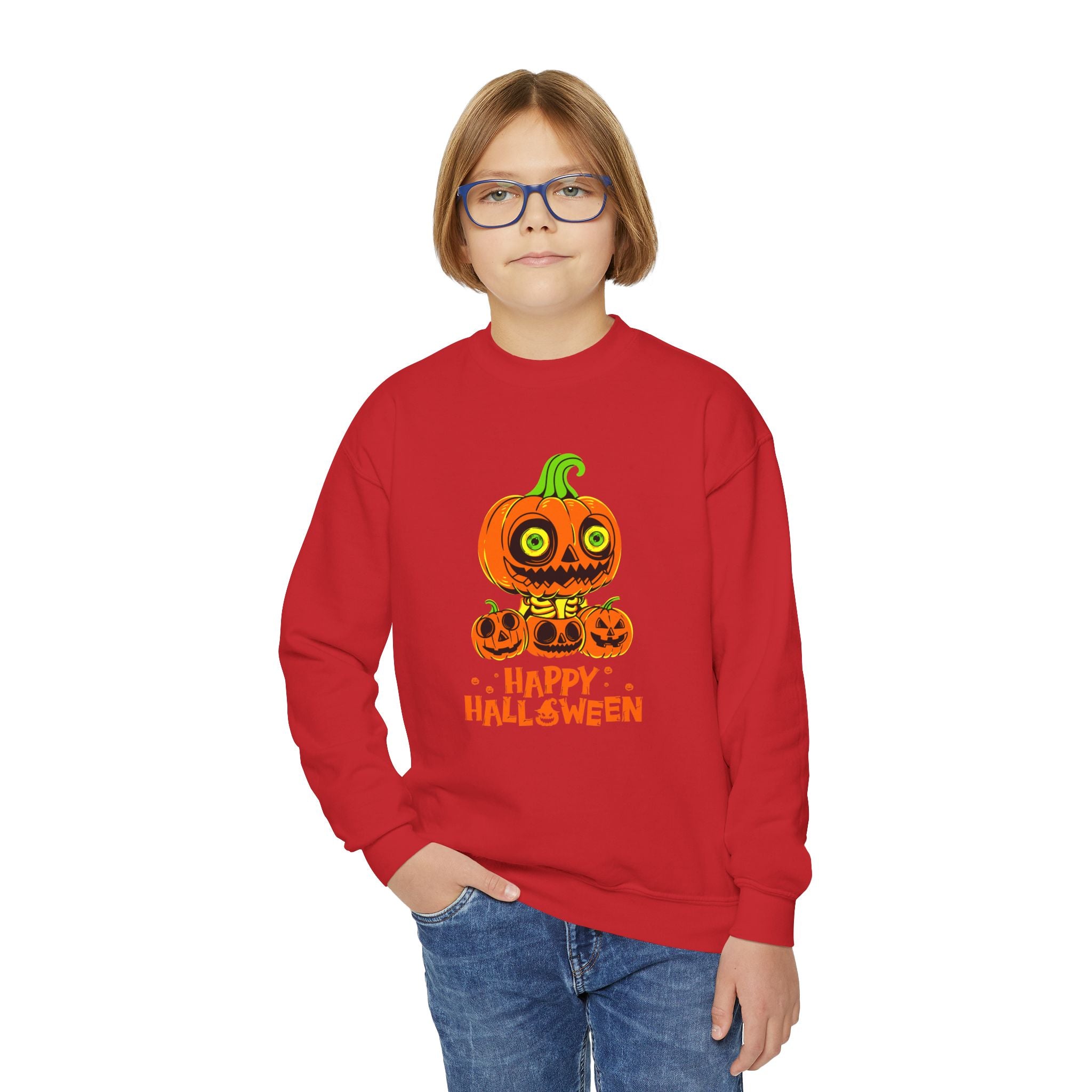 Scary Jack-O'-Lantern Halloween Pumpkin Youth Sweatshirt