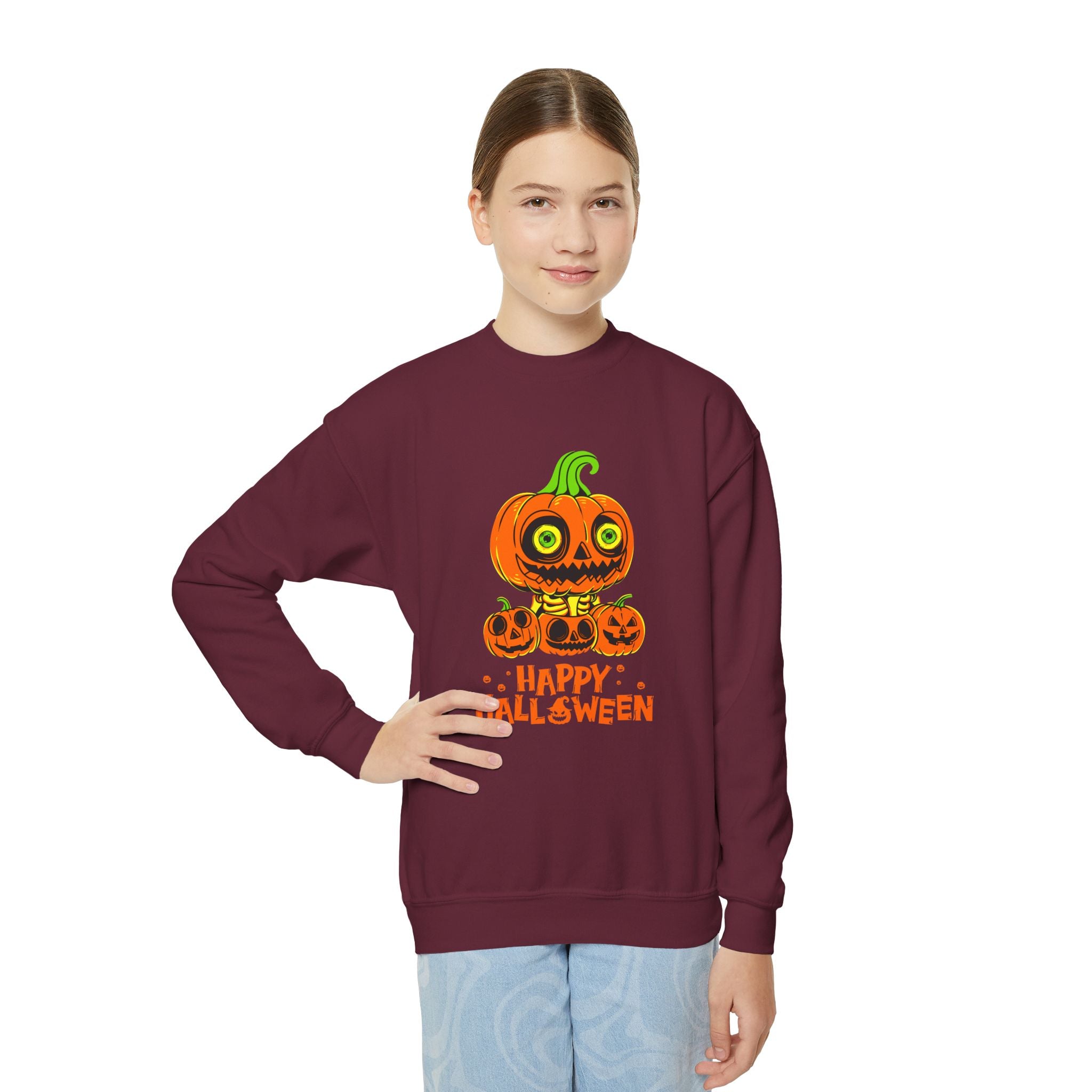 Scary Jack-O'-Lantern Halloween Pumpkin Youth Sweatshirt