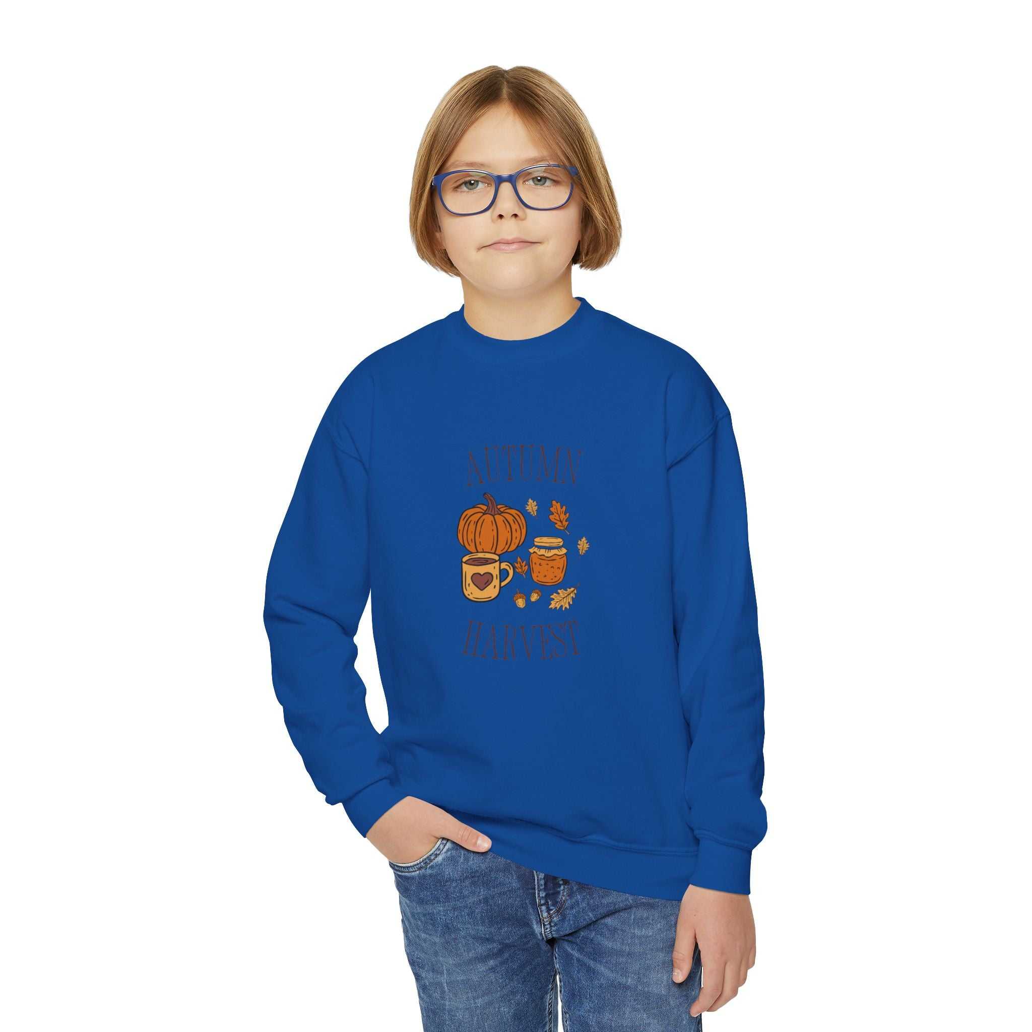 Cozy Autumn Pumpkin Harvest Youth Crewneck Sweatshirt