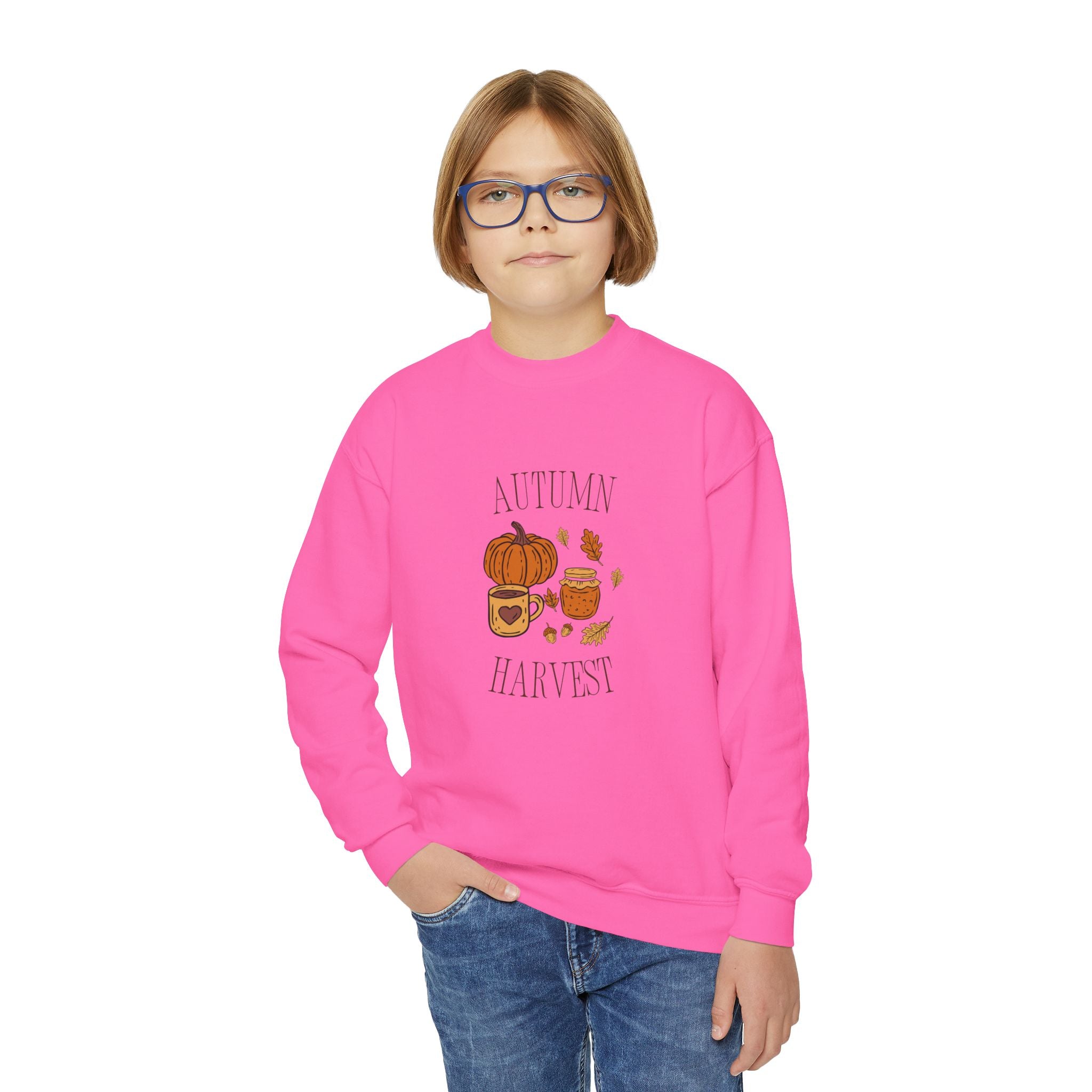 Cozy Autumn Pumpkin Harvest Youth Crewneck Sweatshirt