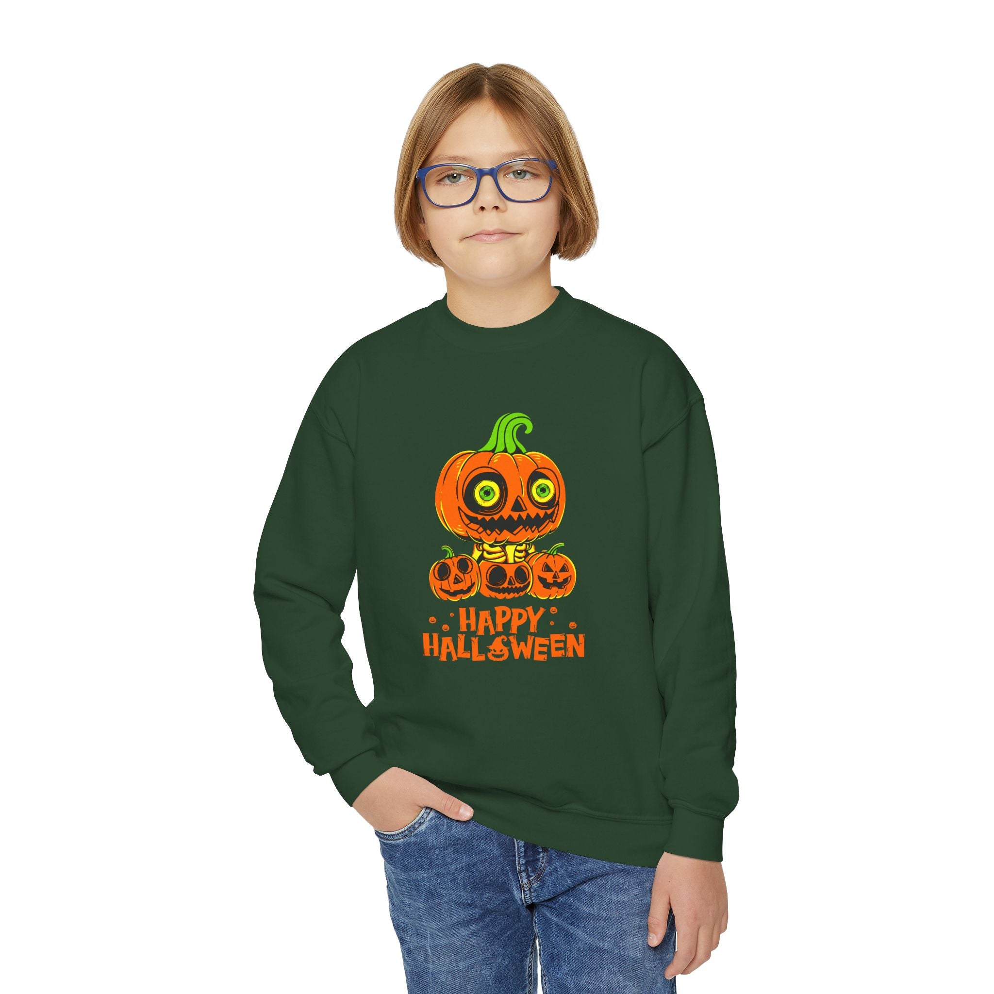 Scary Jack-O'-Lantern Halloween Pumpkin Youth Sweatshirt