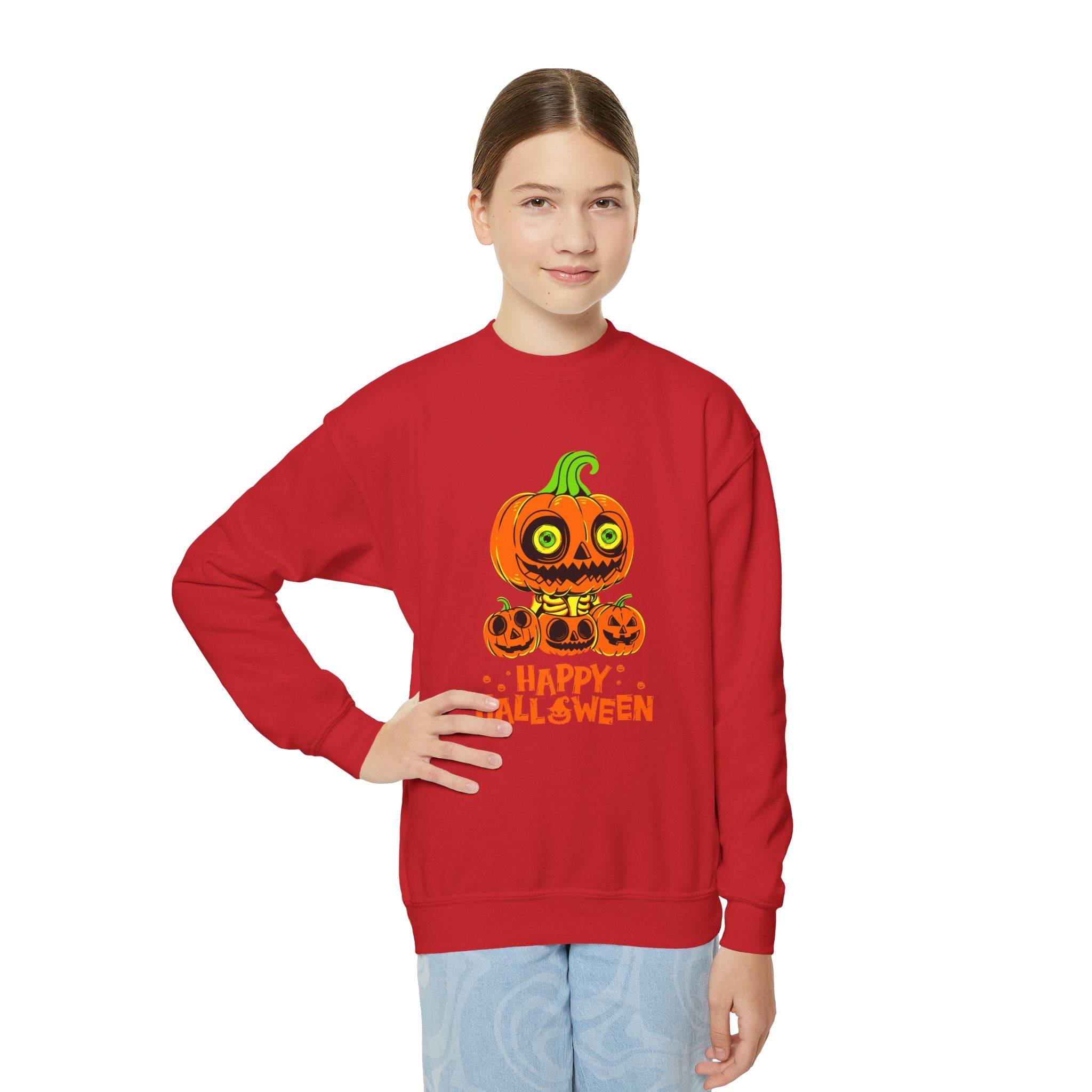 Scary Jack-O'-Lantern Halloween Pumpkin Youth Sweatshirt