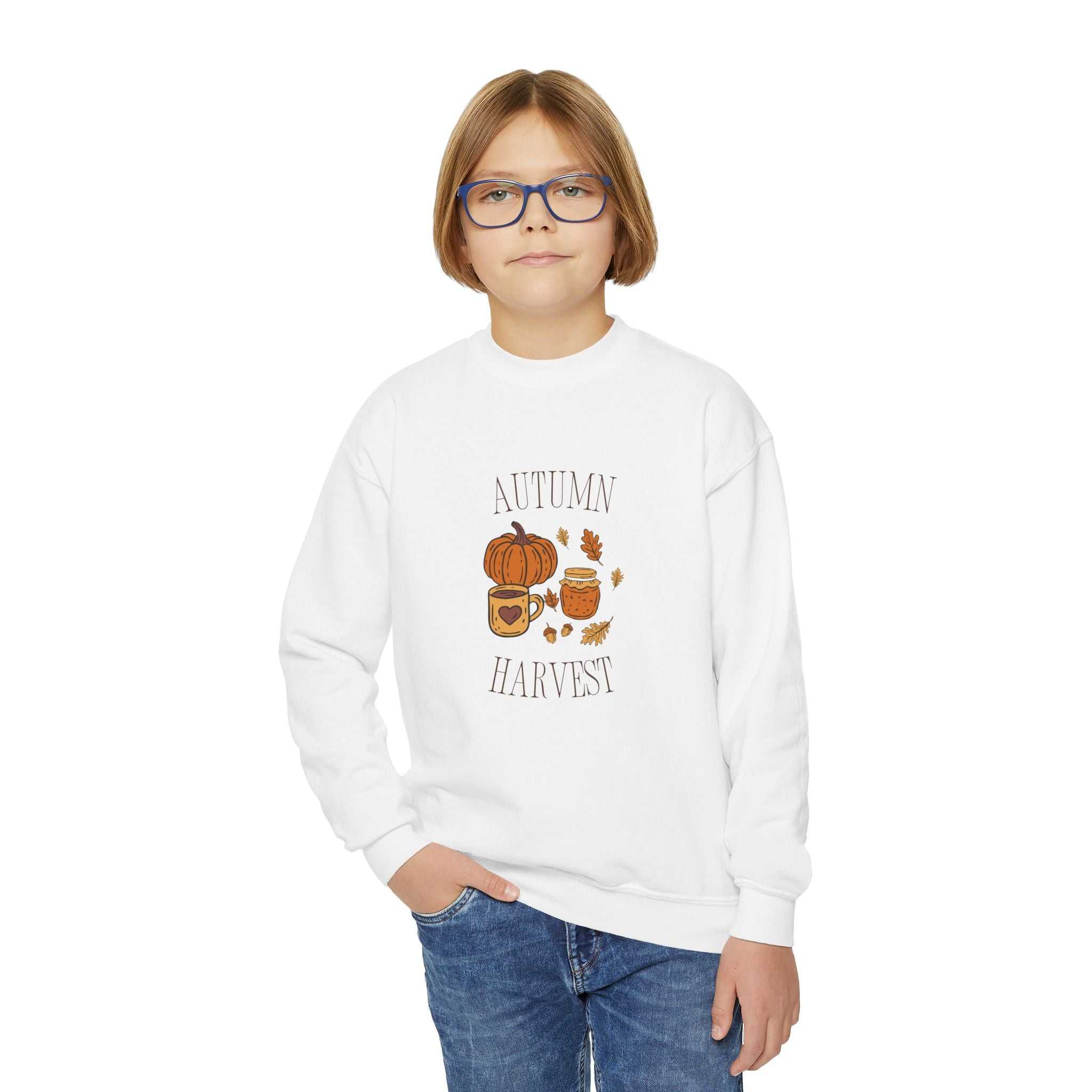 Cozy Autumn Pumpkin Harvest Youth Crewneck Sweatshirt