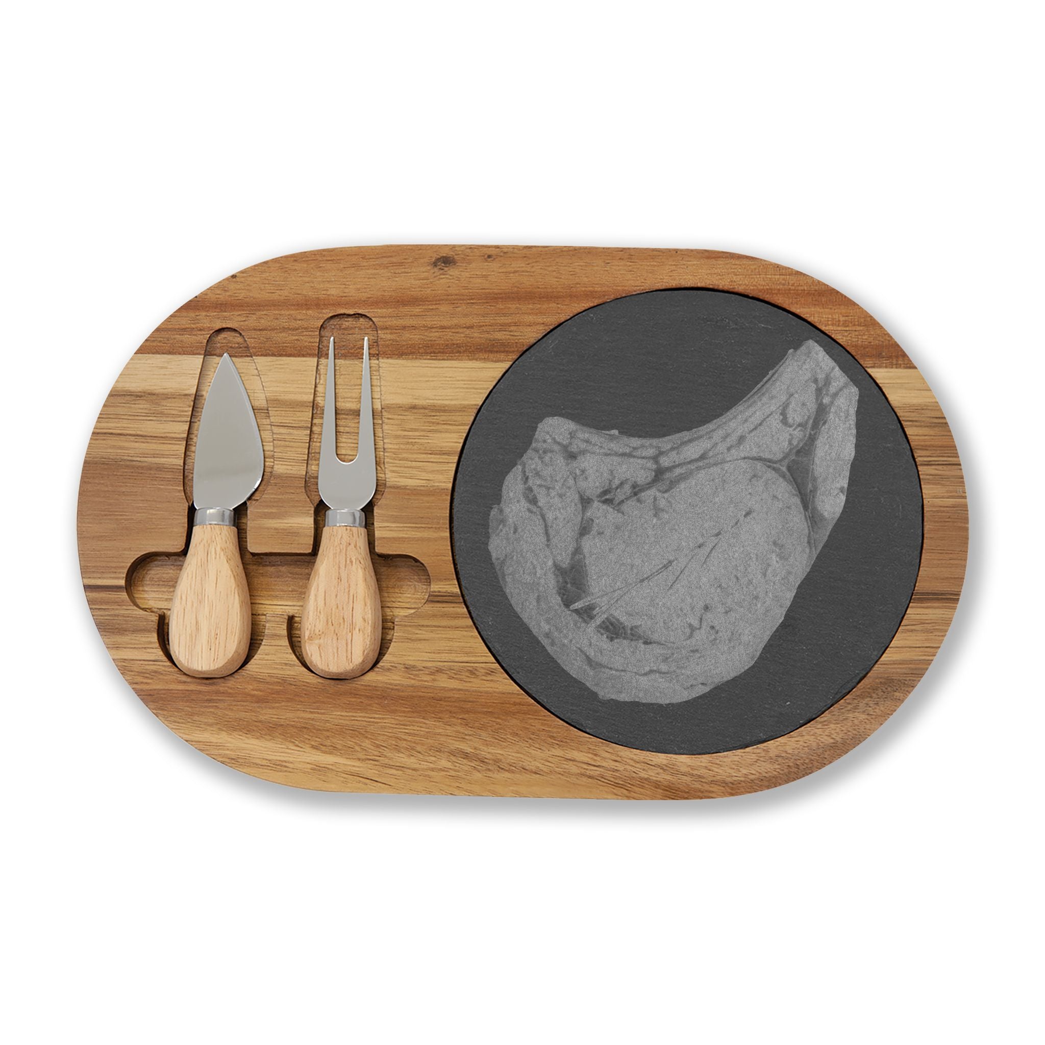 Engraved Acacia Charcuterie Board with Slate Insert & Cheese Tools
