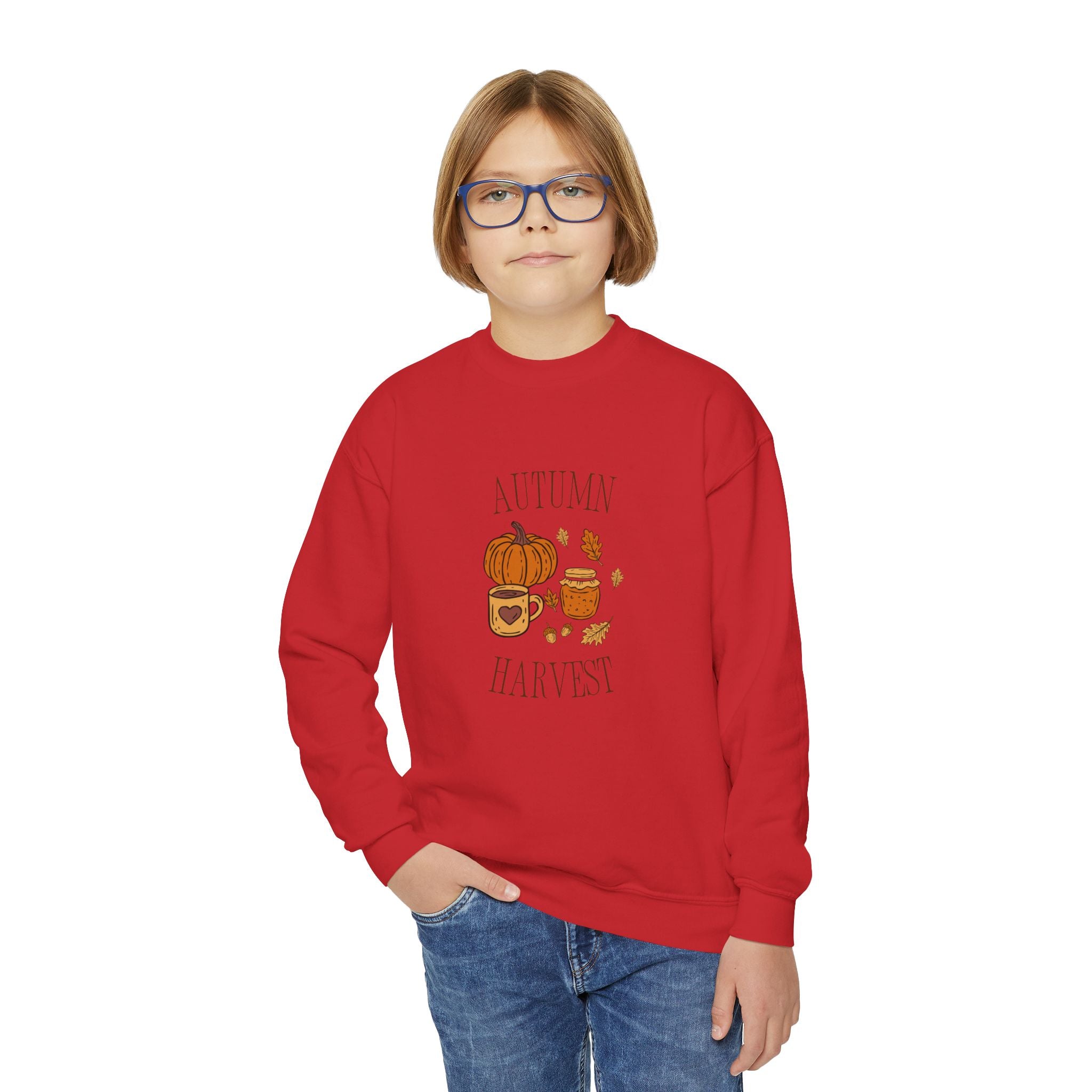 Cozy Autumn Pumpkin Harvest Youth Crewneck Sweatshirt