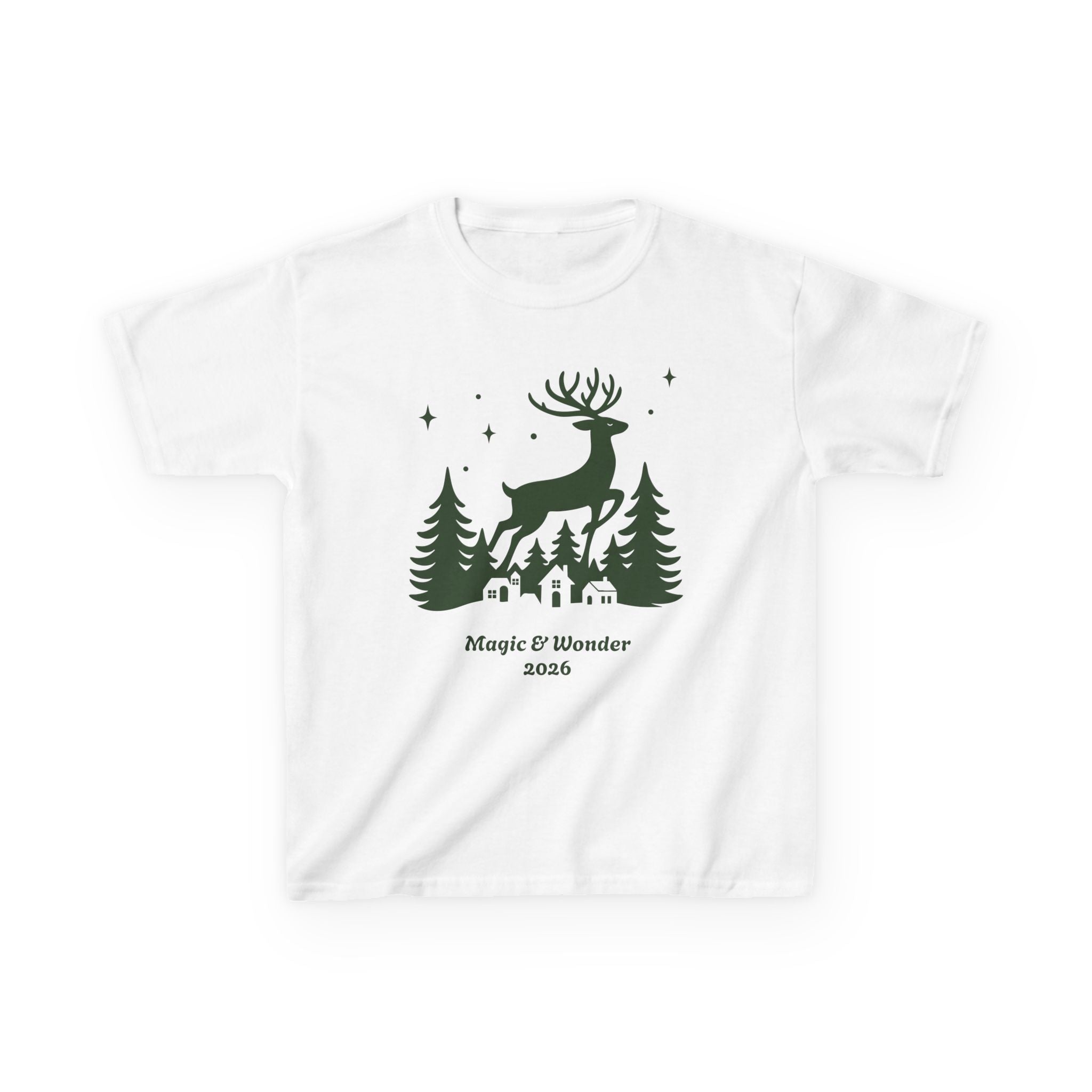 Kids Tee — 'Magic & Wonder' Reindeer Forest Holiday Shirt