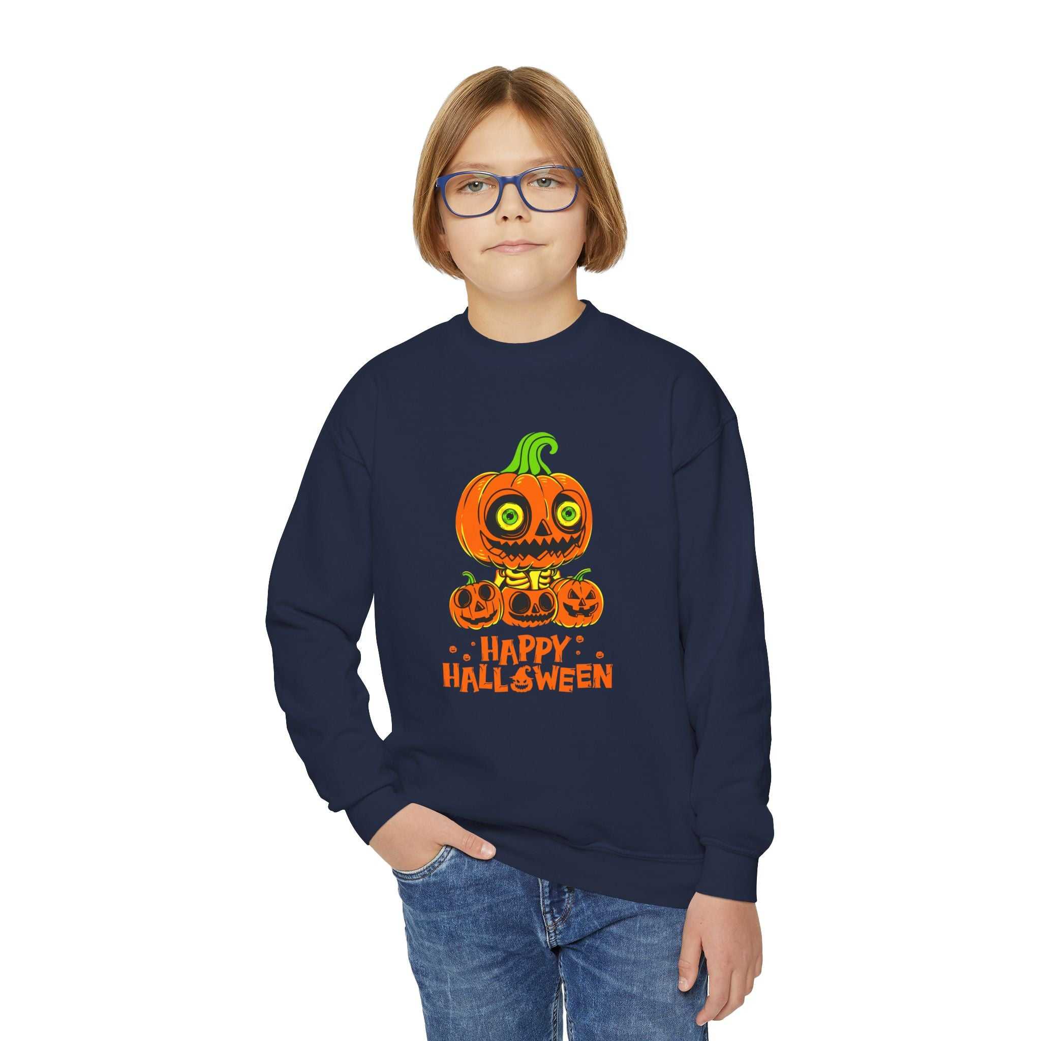 Scary Jack-O'-Lantern Halloween Pumpkin Youth Sweatshirt