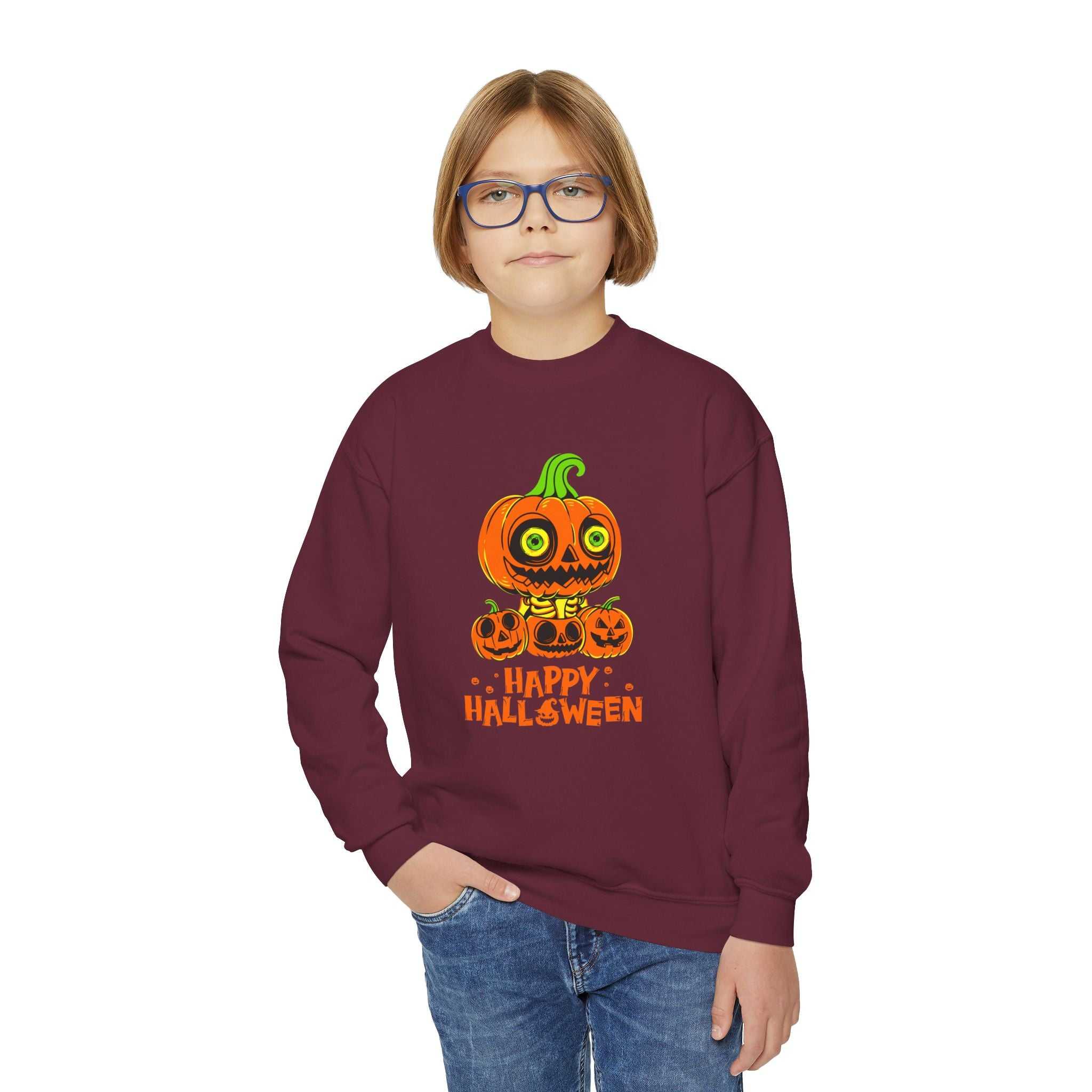 Scary Jack-O'-Lantern Halloween Pumpkin Youth Sweatshirt